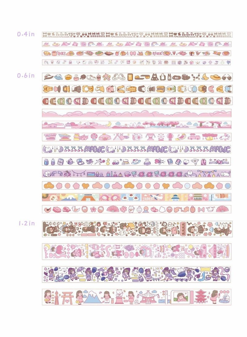 20 Rolls Cute Washi Tape Set, Wide Kawaii Cartoon Animals Aesthetic Decorative Masking Tape Sets for Scrapbook, Journaling, Kid's DIY Craft, Scrapbooking Supplies - Image 2